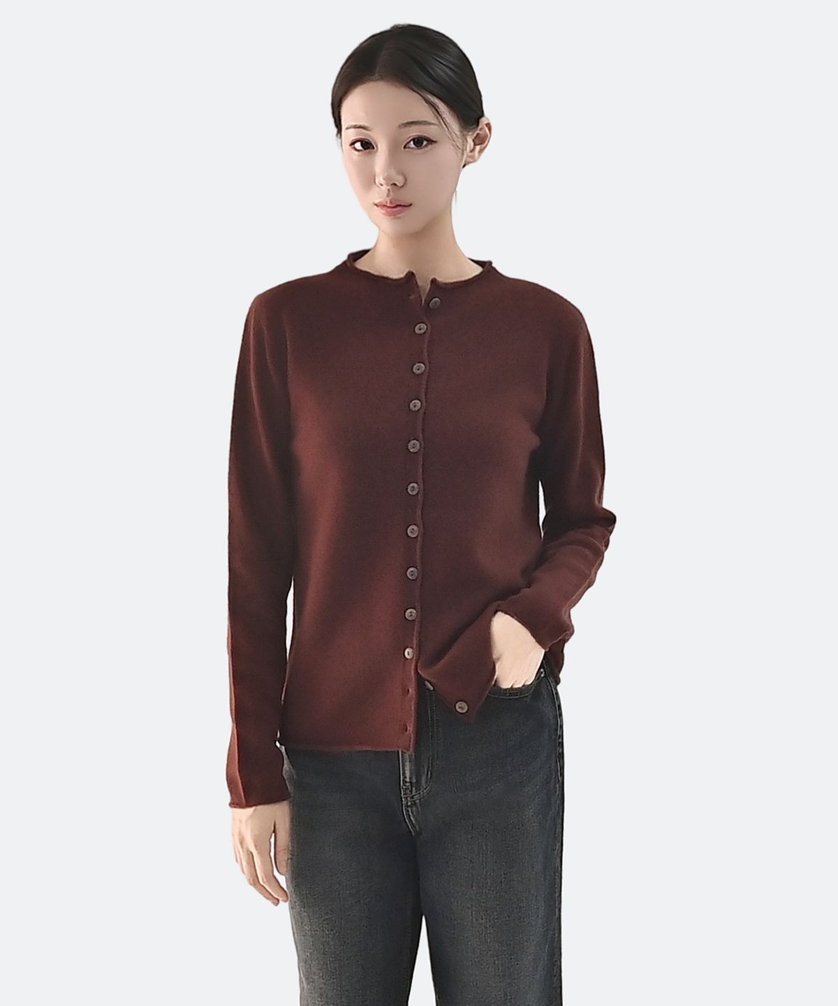 클레이스(CLACE) 울100% 단추포인트 루즈핏 가디건_브라운