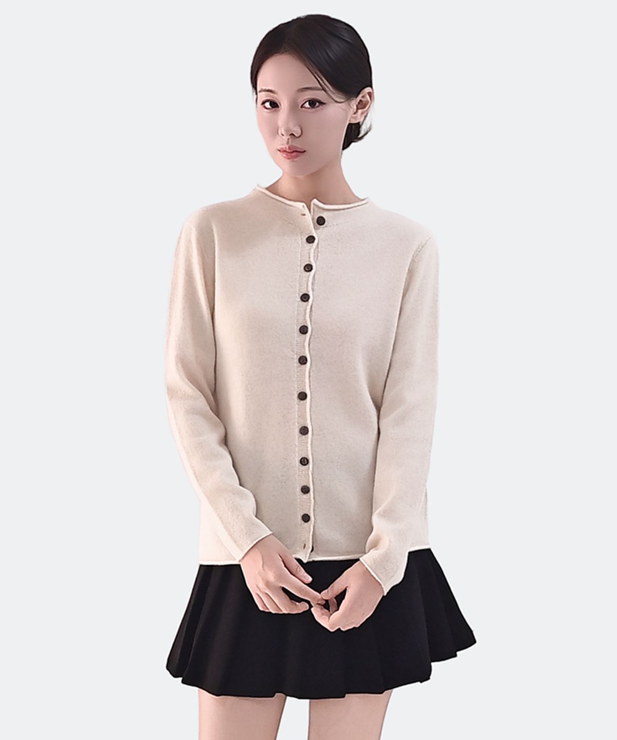 클레이스(CLACE) 울100% 단추포인트 루즈핏 가디건_블랙