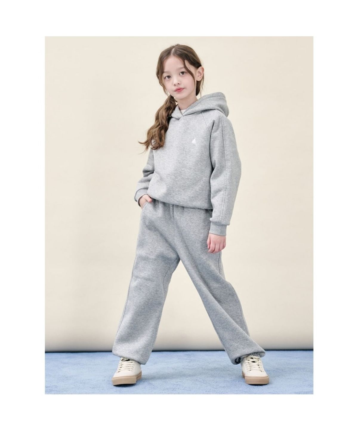 빈폴 키즈(BEANPOLE KIDS) 여아 베이직 기모 후드 스웨트 상하 세트  그레이 (BI5X41G033)