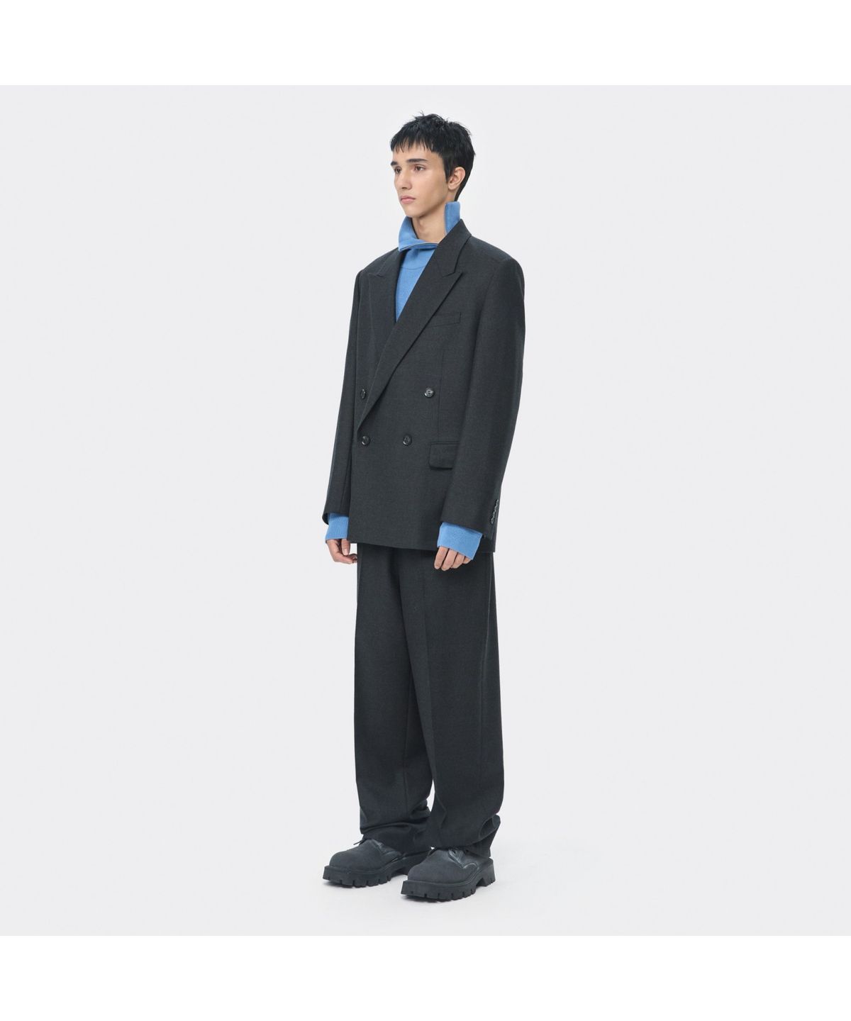커스텀멜로우(CUSTOMELLOW) Grey Oversized Fit Wool Setup Double Jacket CWJAW25843GYD