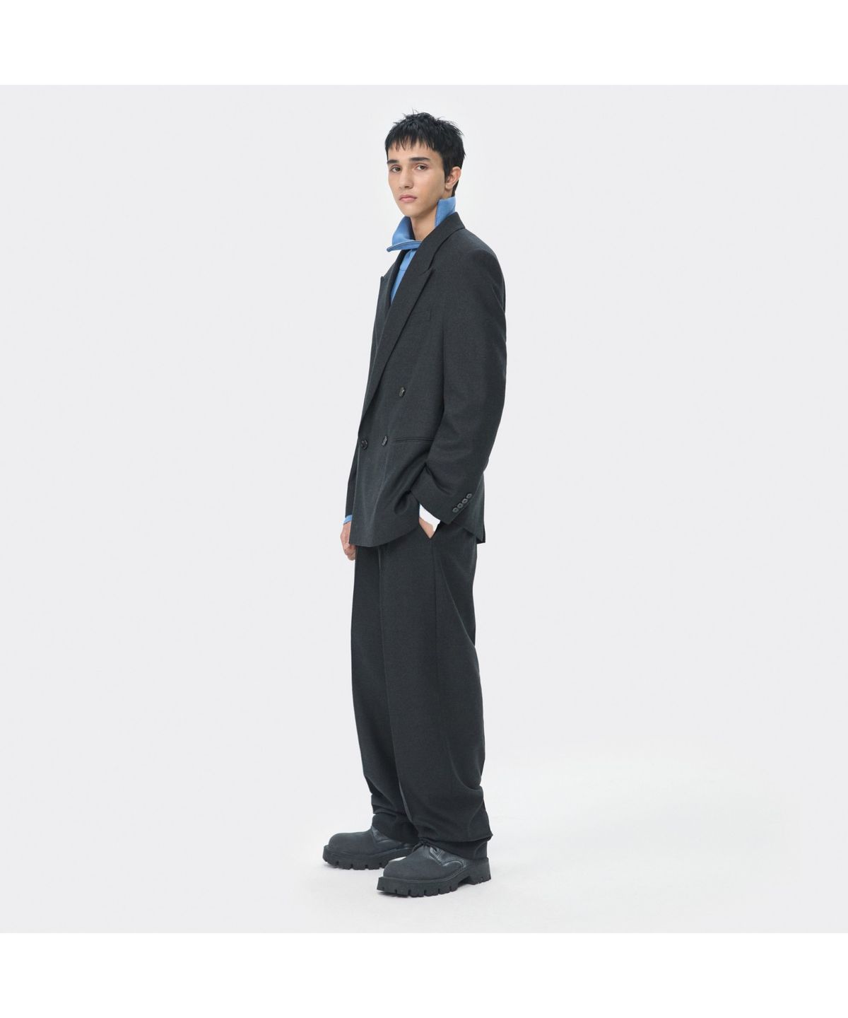 커스텀멜로우(CUSTOMELLOW) Grey Oversized Fit Wool Setup Double Jacket CWJAW25843GYD