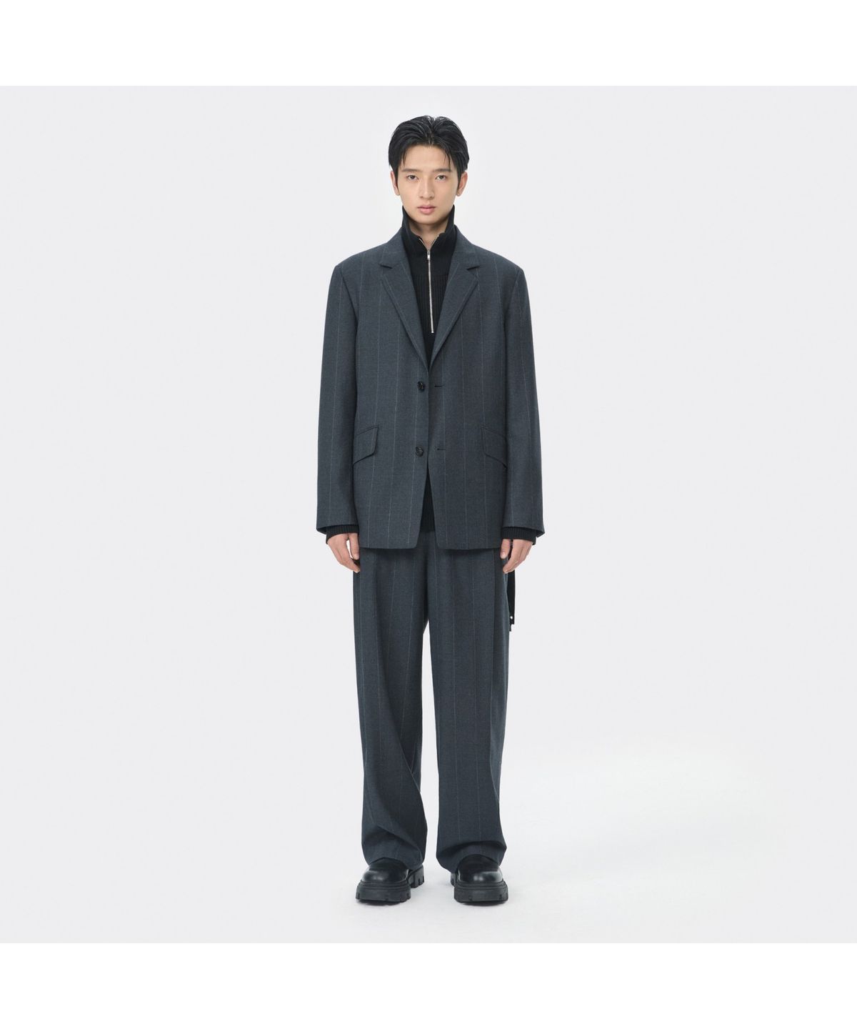 커스텀멜로우(CUSTOMELLOW) Grey Mid Length Striped Setup Jacket CWJAW25841GYD