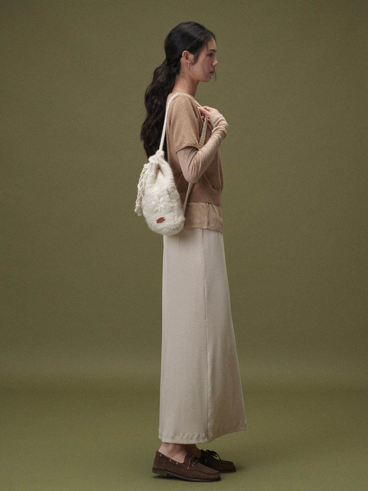 플라드주르(PLATDUJOUR) Appliquer knit bag (Brown)