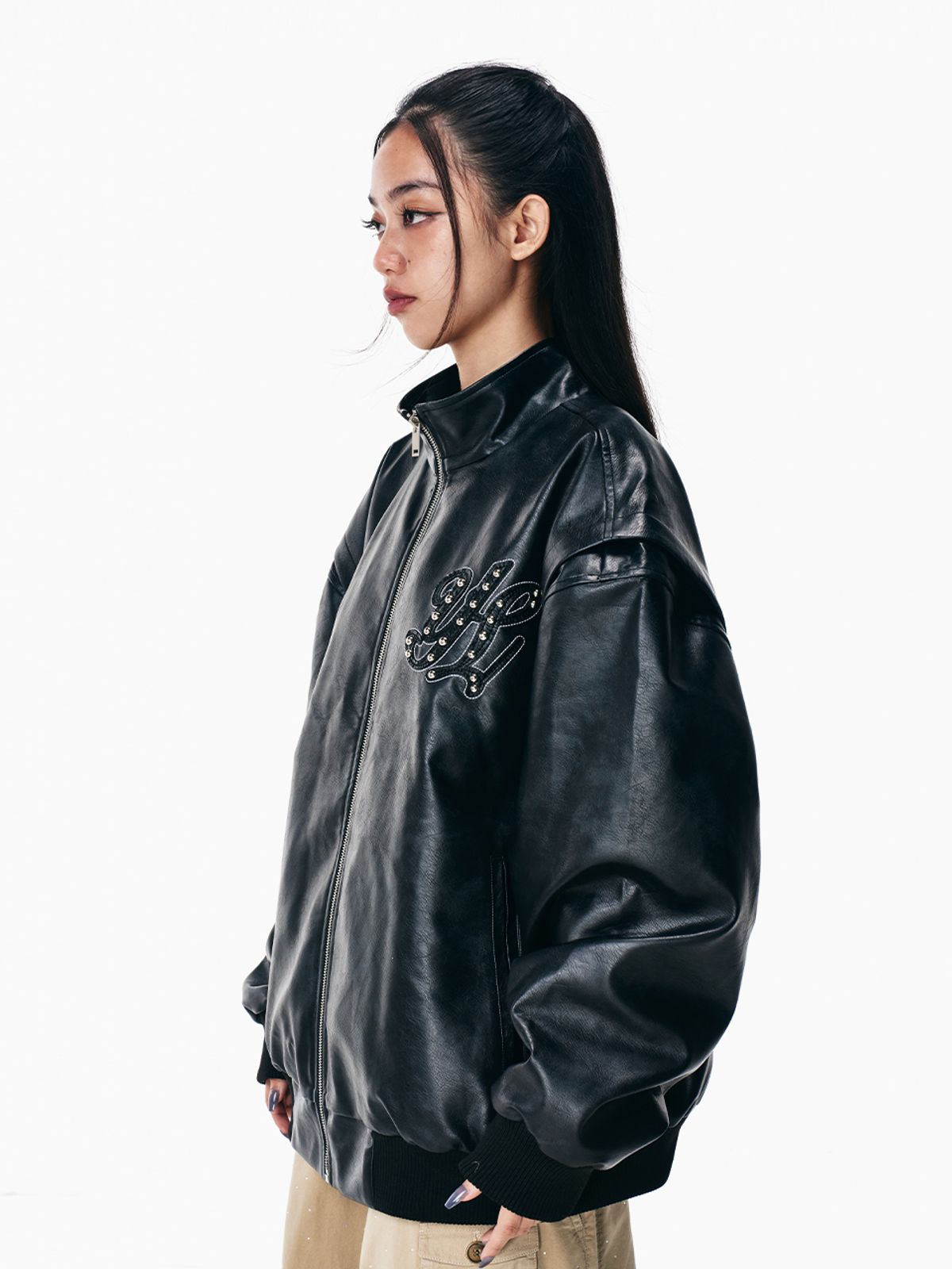 와이이이엘(YEEL) FAUX LEATHER WINGED JACKET BLACK
