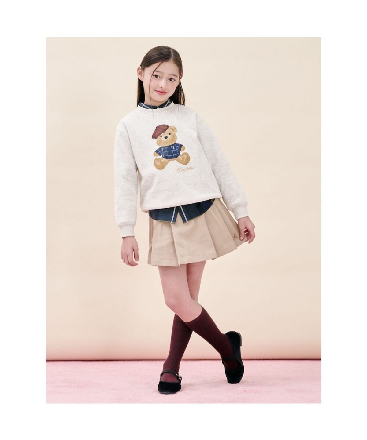 빈폴 키즈(BEANPOLE KIDS) 곰돌이 그래픽 기모 스웨트 셔츠  베이지 (BI5X41U11A) (BI5X41U11A)