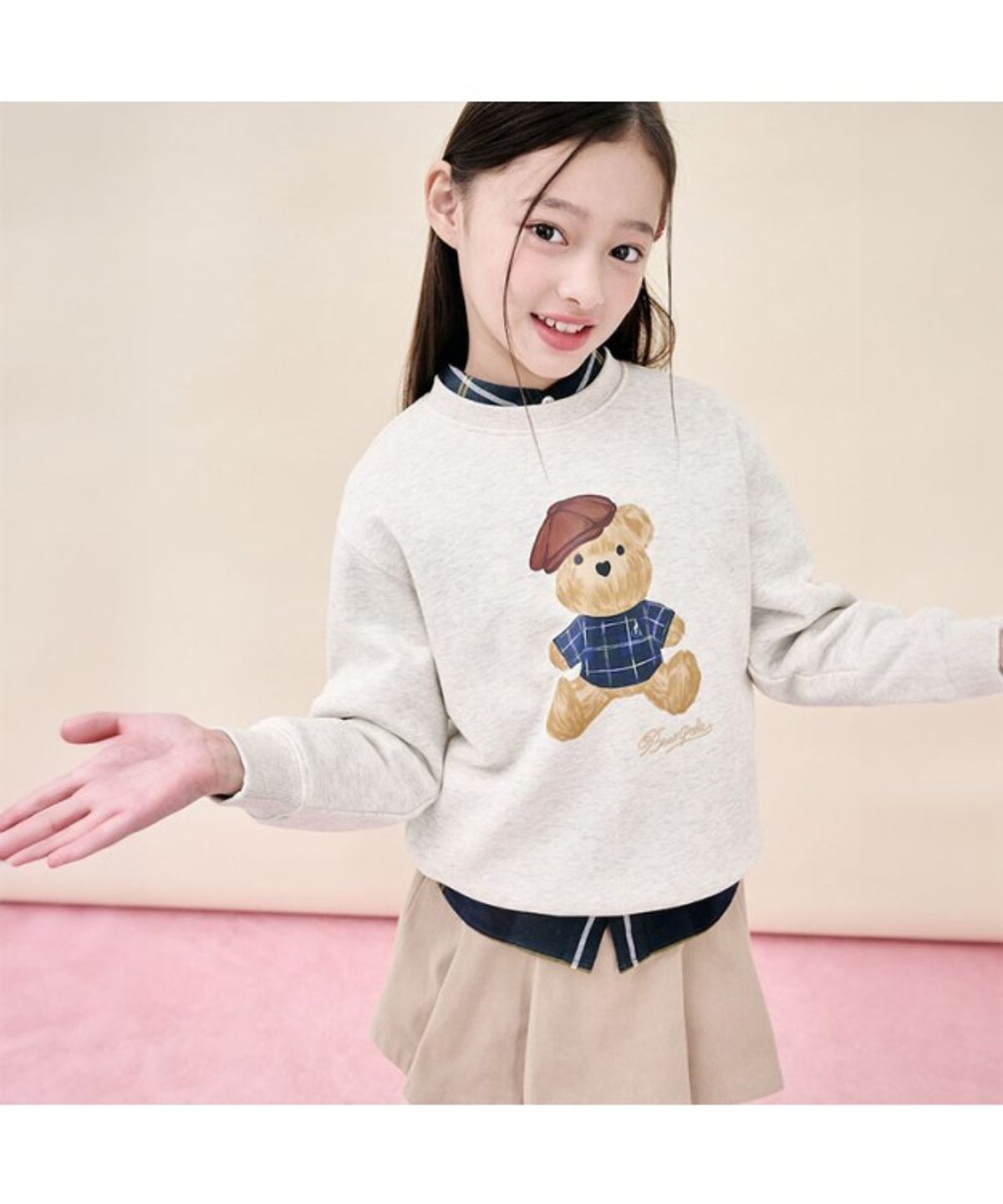 빈폴 키즈(BEANPOLE KIDS) 곰돌이 그래픽 기모 스웨트 셔츠  베이지 (BI5X41U11A) (BI5X41U11A)