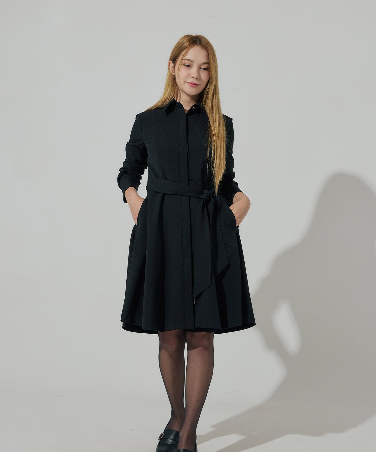 벨르마(BELLEMA) hidden button belted shirt dress