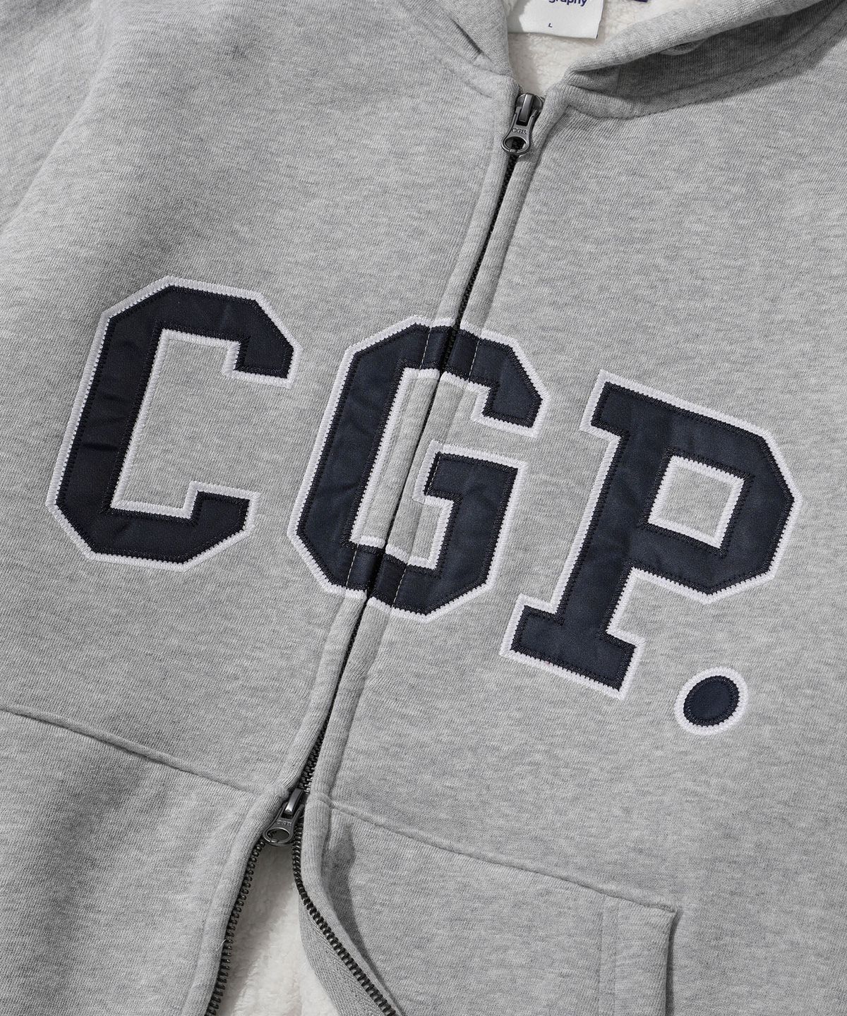 코드그라피(CGP) CGP 아치 로고 보아 후드 집업_다크그레이