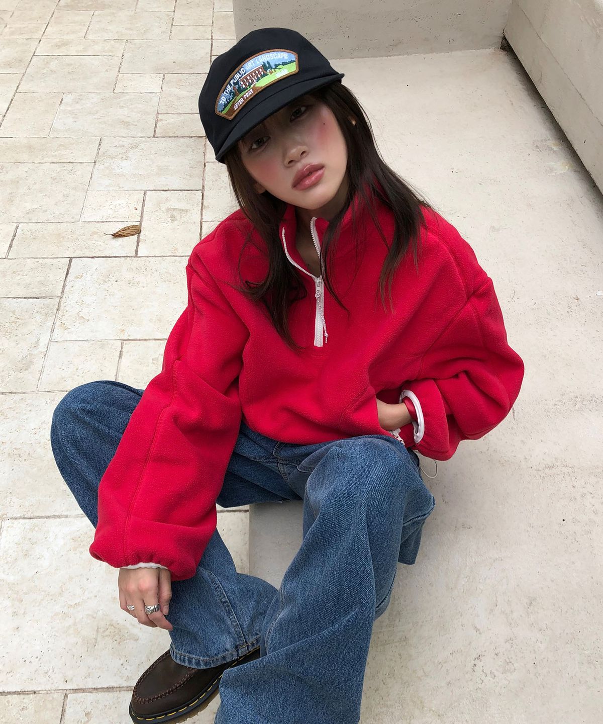 코드그라피(CGP) (우먼) 플리스 하프 집업_레드