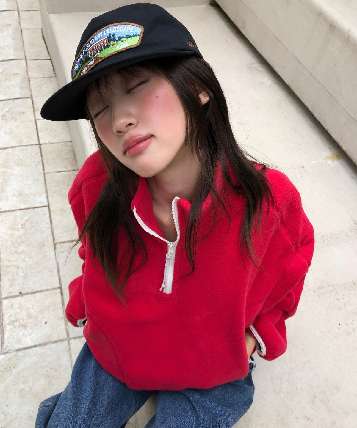 코드그라피(CGP) (우먼) 플리스 하프 집업_레드