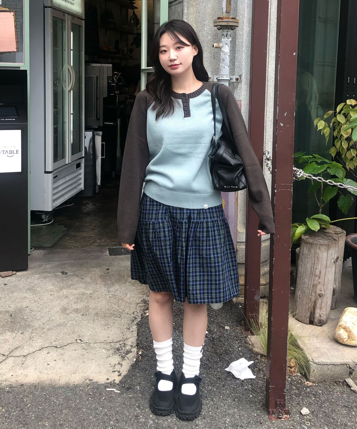 코드그라피(CGP) (우먼) 헨리넥 레글런 배색 니트_민트