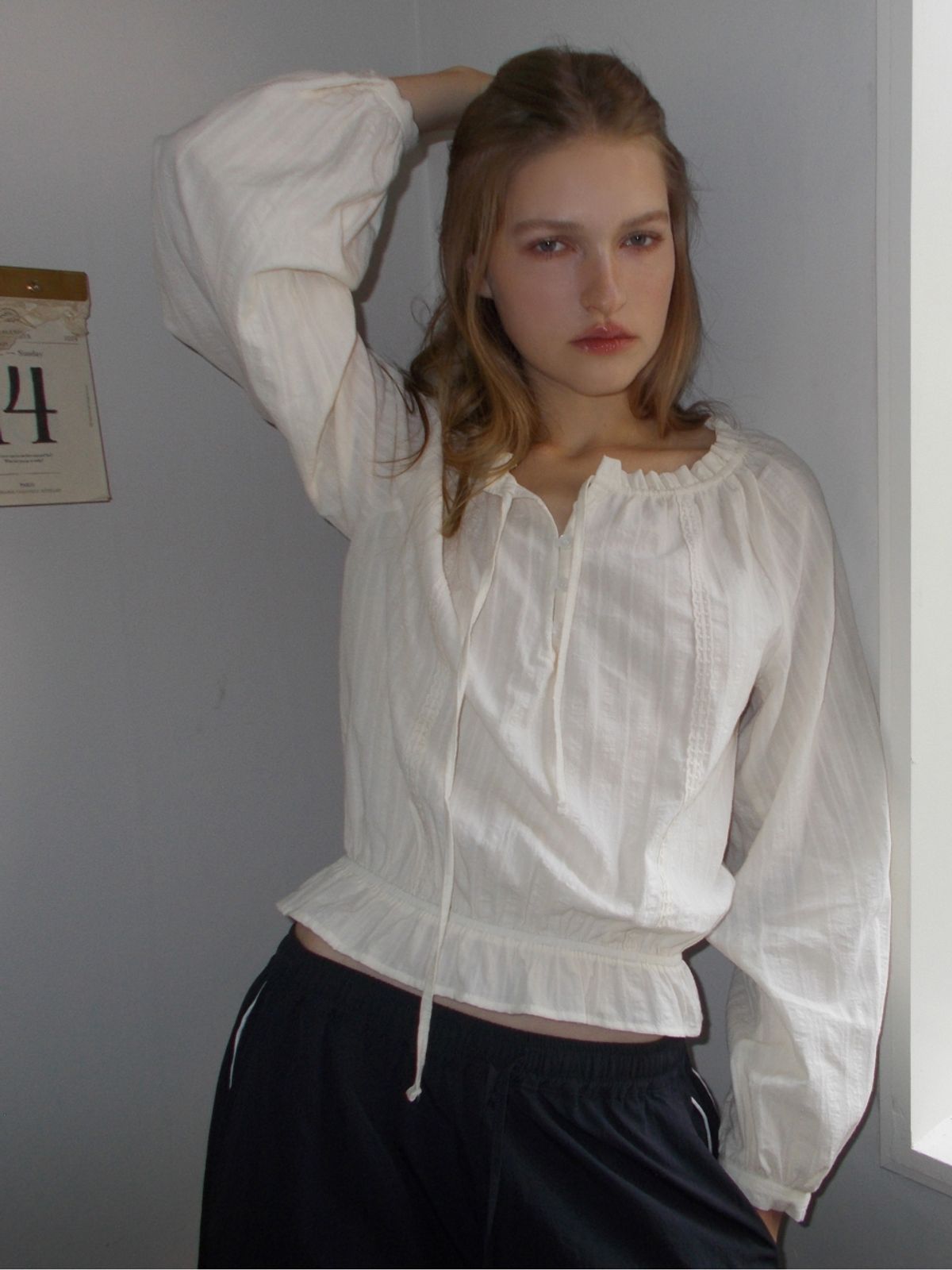 에트몽(ETMON) [리퍼브 특가] Cotton Lace Button Blouse, Cream