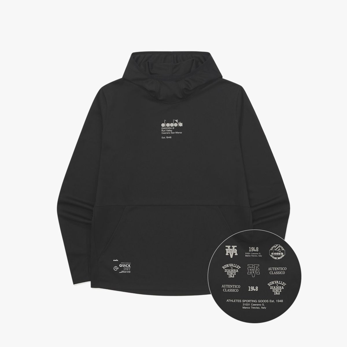 디아도라(diadora) 캄포 러닝 썸홀 후드 BLACK