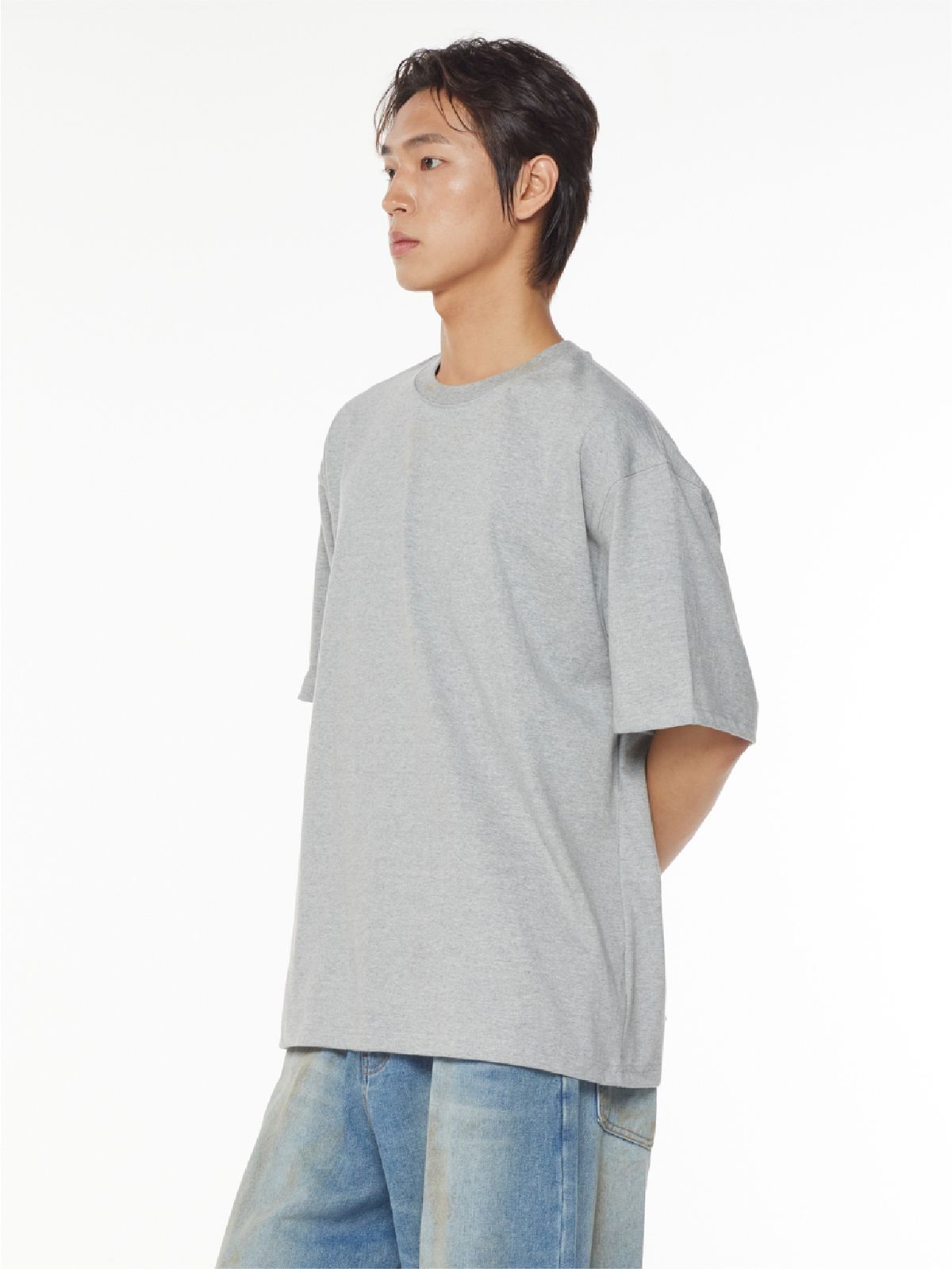 더스토리(THESTORI) [21.7oz / 8수] 심플 헤비 오버핏 반팔티 (멜란지)