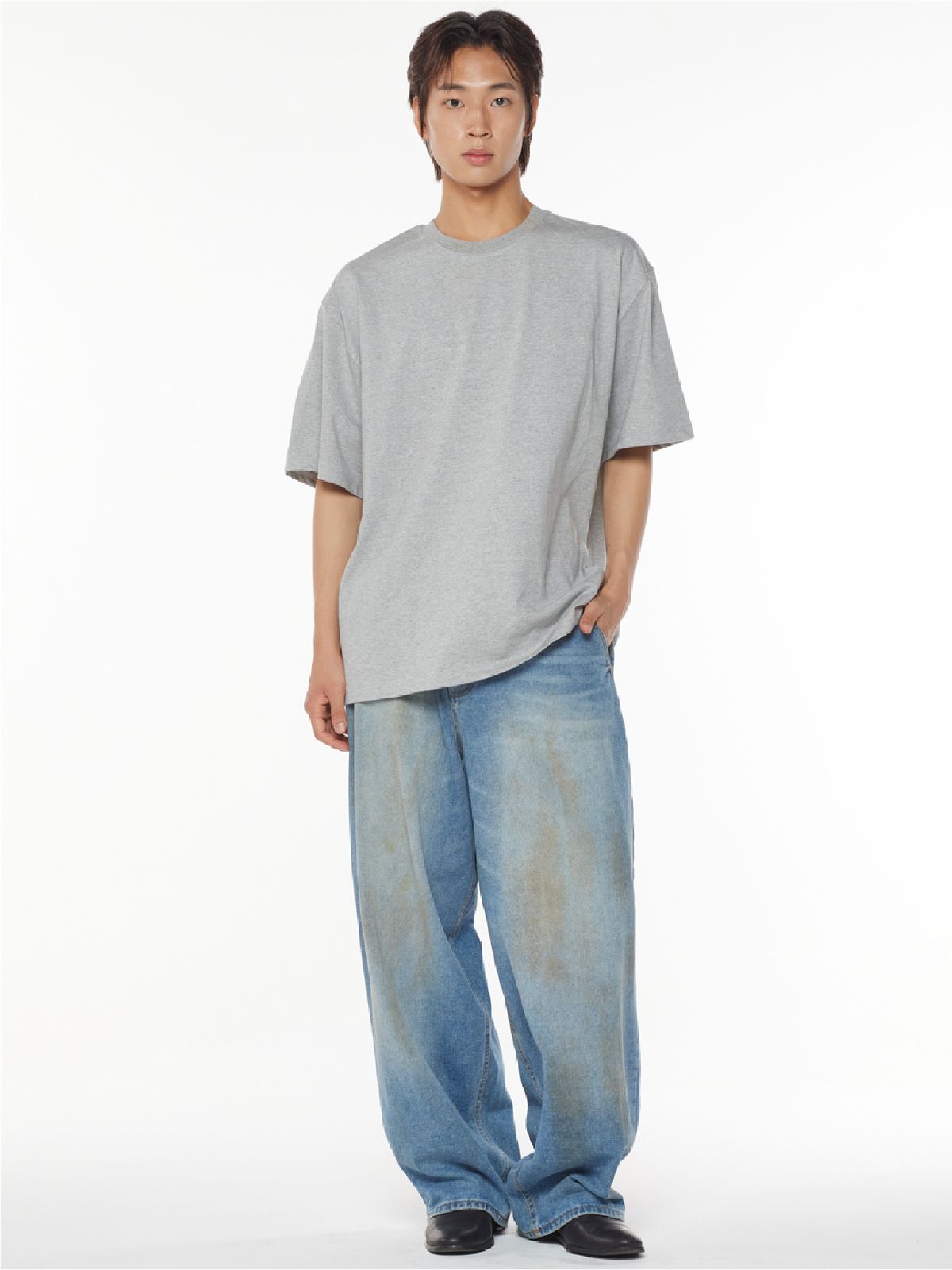 더스토리(THESTORI) [21.7oz / 8수] 심플 헤비 오버핏 반팔티 (멜란지)