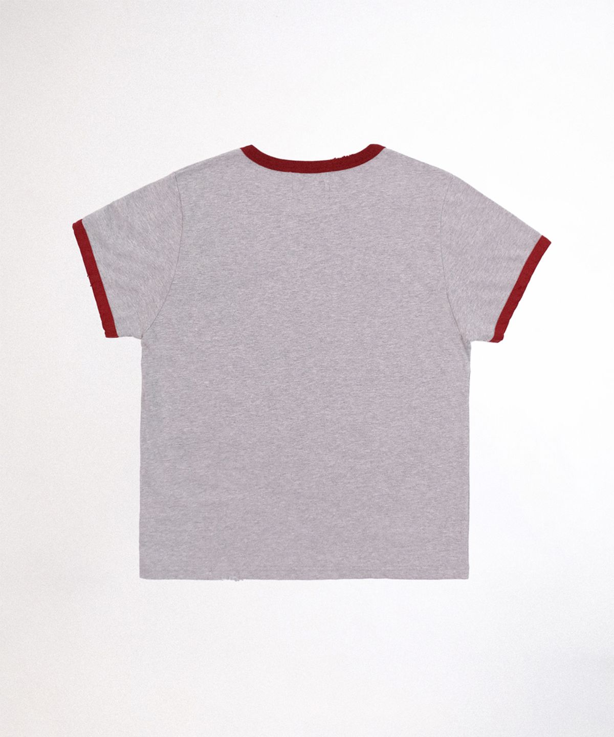 레뷰라(REVURA) BURN OUT FRAY RINGER T-SHIRT - GRAY / RED