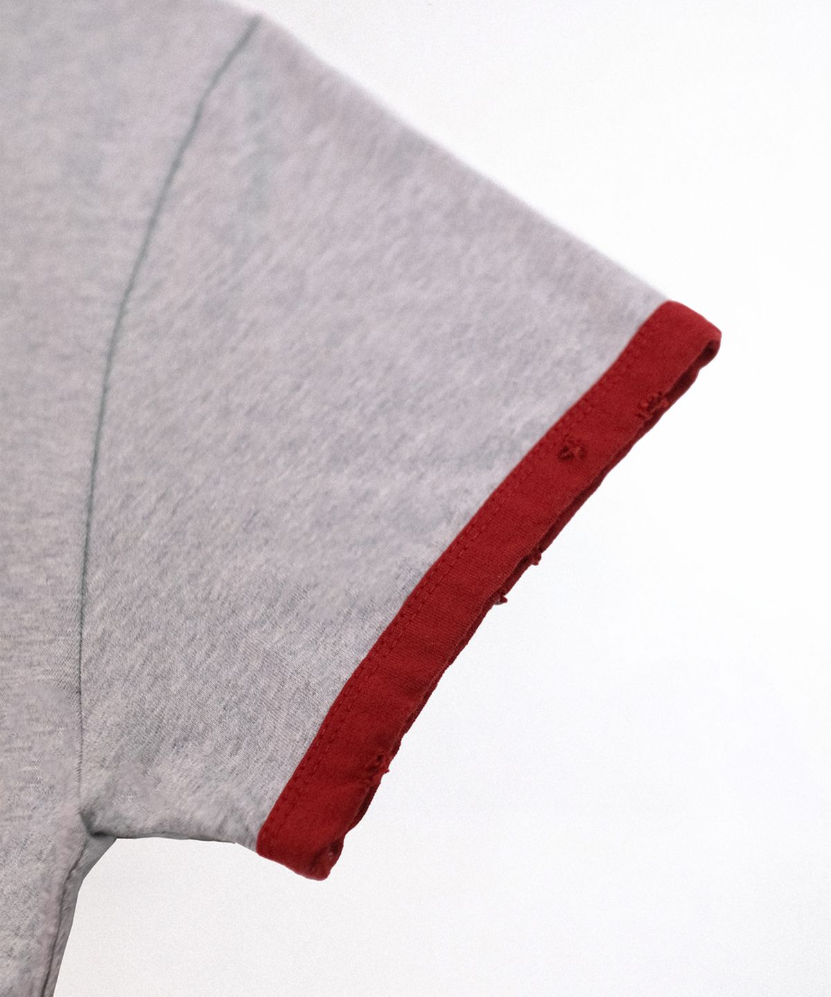 레뷰라(REVURA) BURN OUT FRAY RINGER T-SHIRT - GRAY / RED