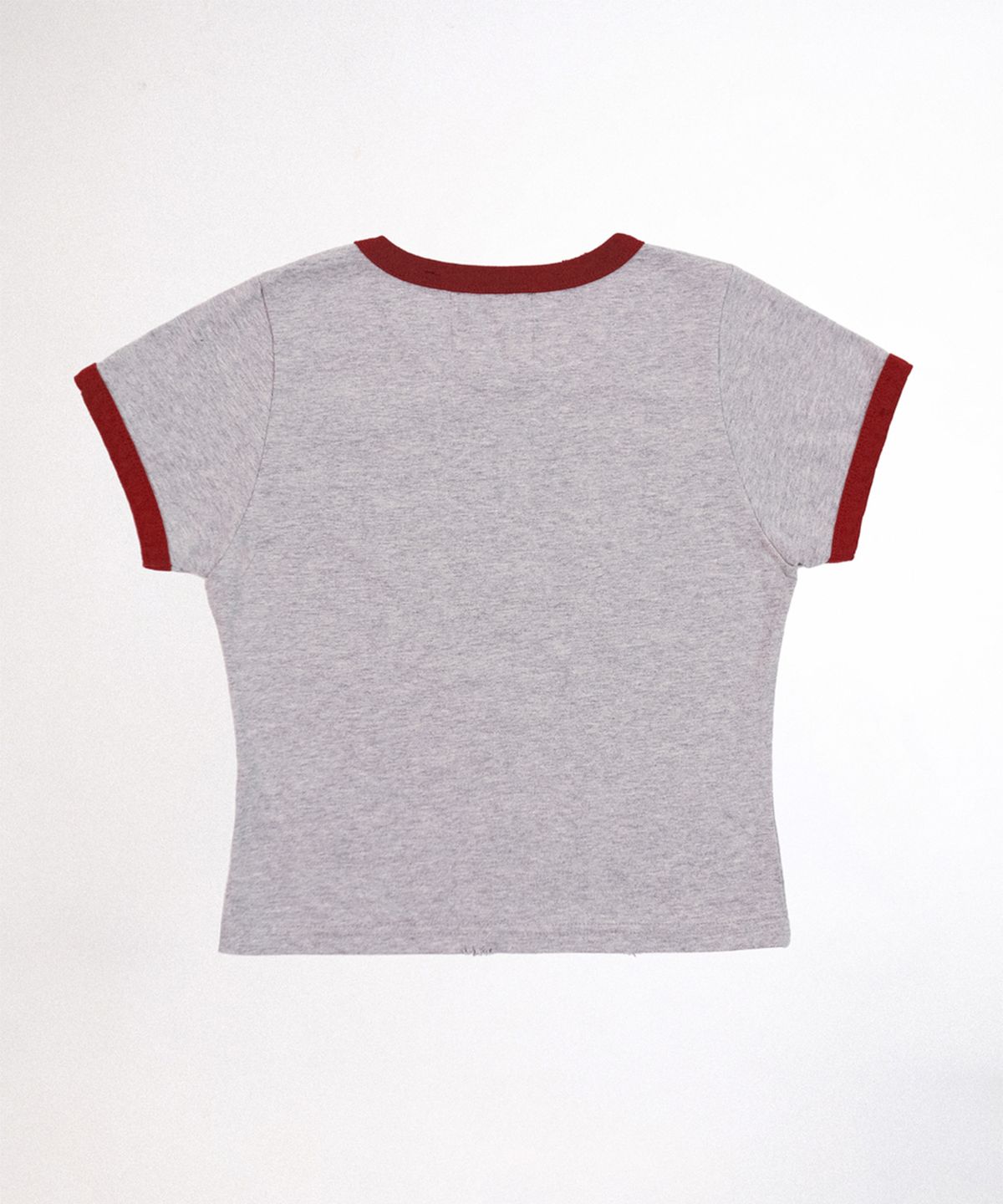 레뷰라(REVURA) BURN OUT FRAY RINGER T-SHIRT (W) - GRAY / RED