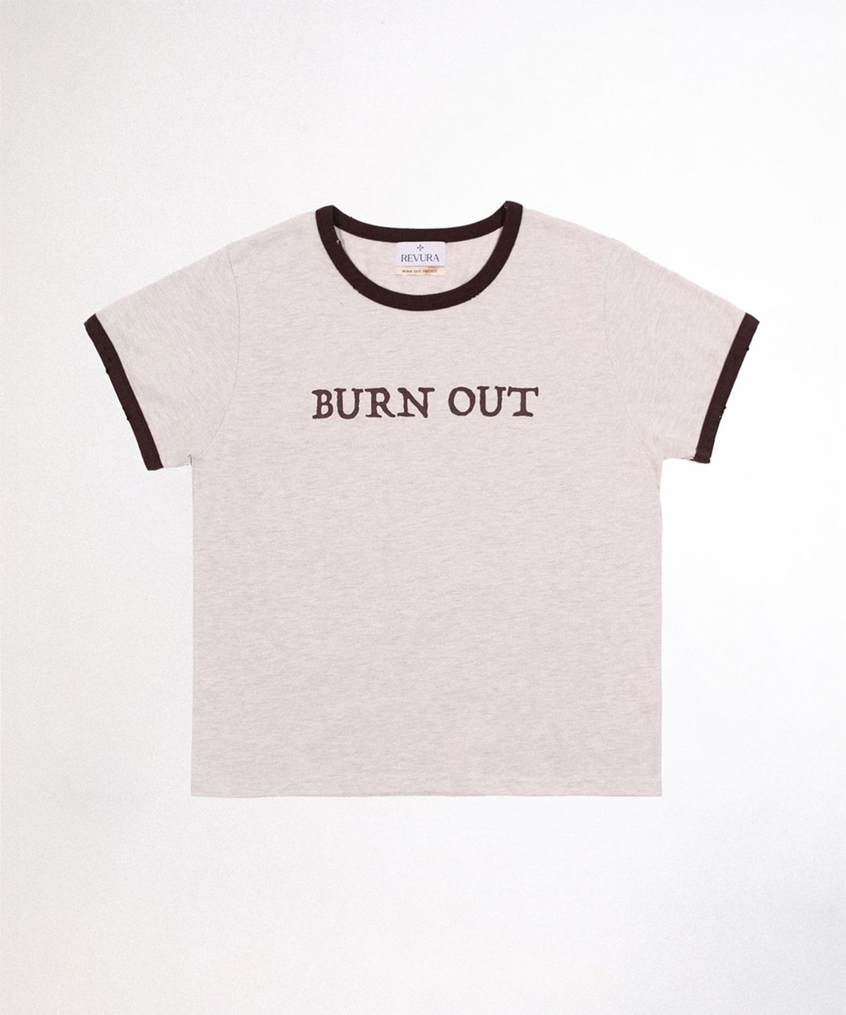 레뷰라(REVURA) BURN OUT FRAY RINGER T-SHIRT - OATMEAL / BROWN