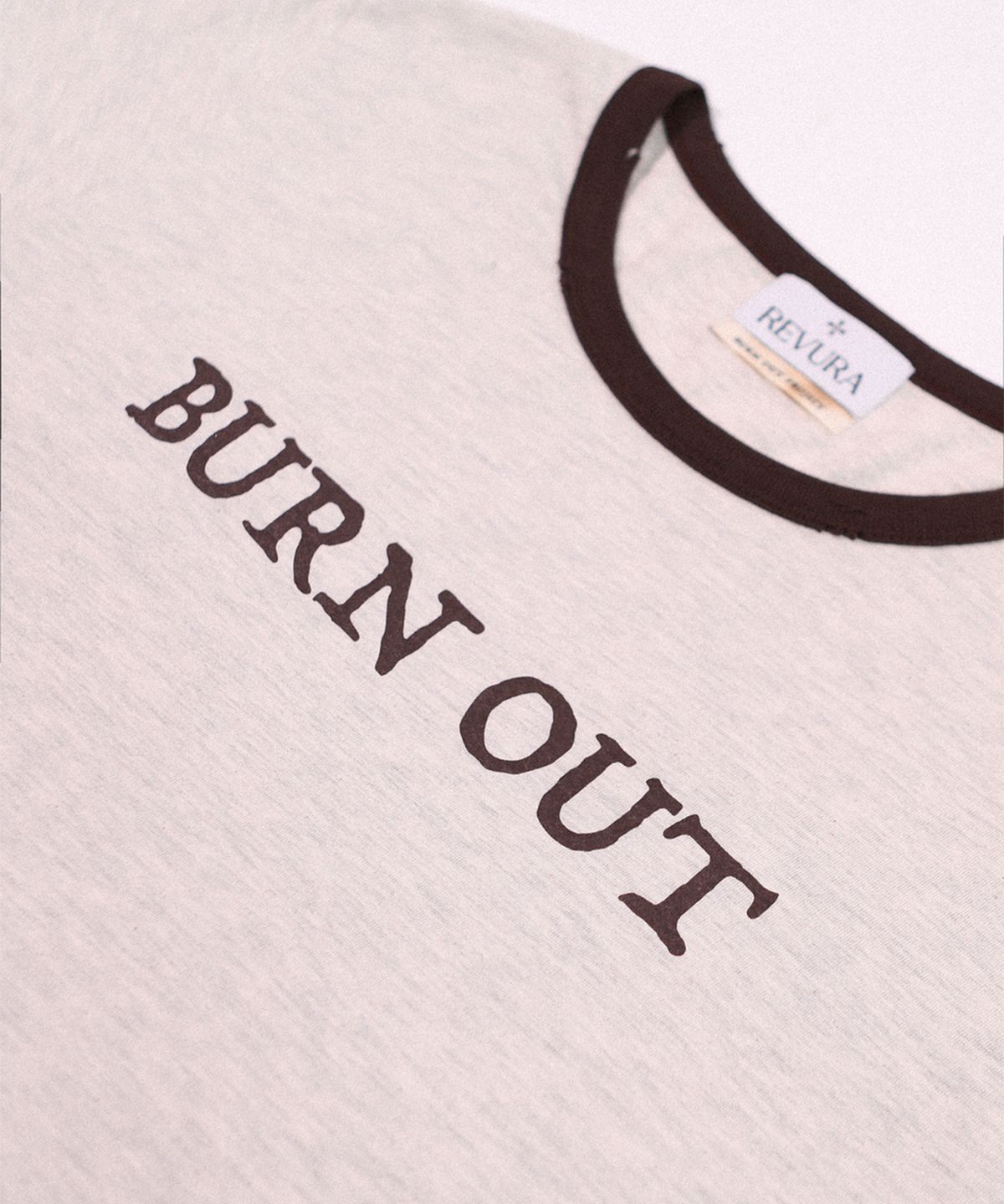 레뷰라(REVURA) BURN OUT FRAY RINGER T-SHIRT - OATMEAL / BROWN