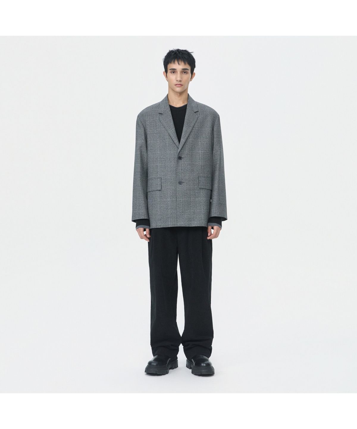 커스텀멜로우(CUSTOMELLOW) Grey Wool Check Jacket CWJAW25842GYL