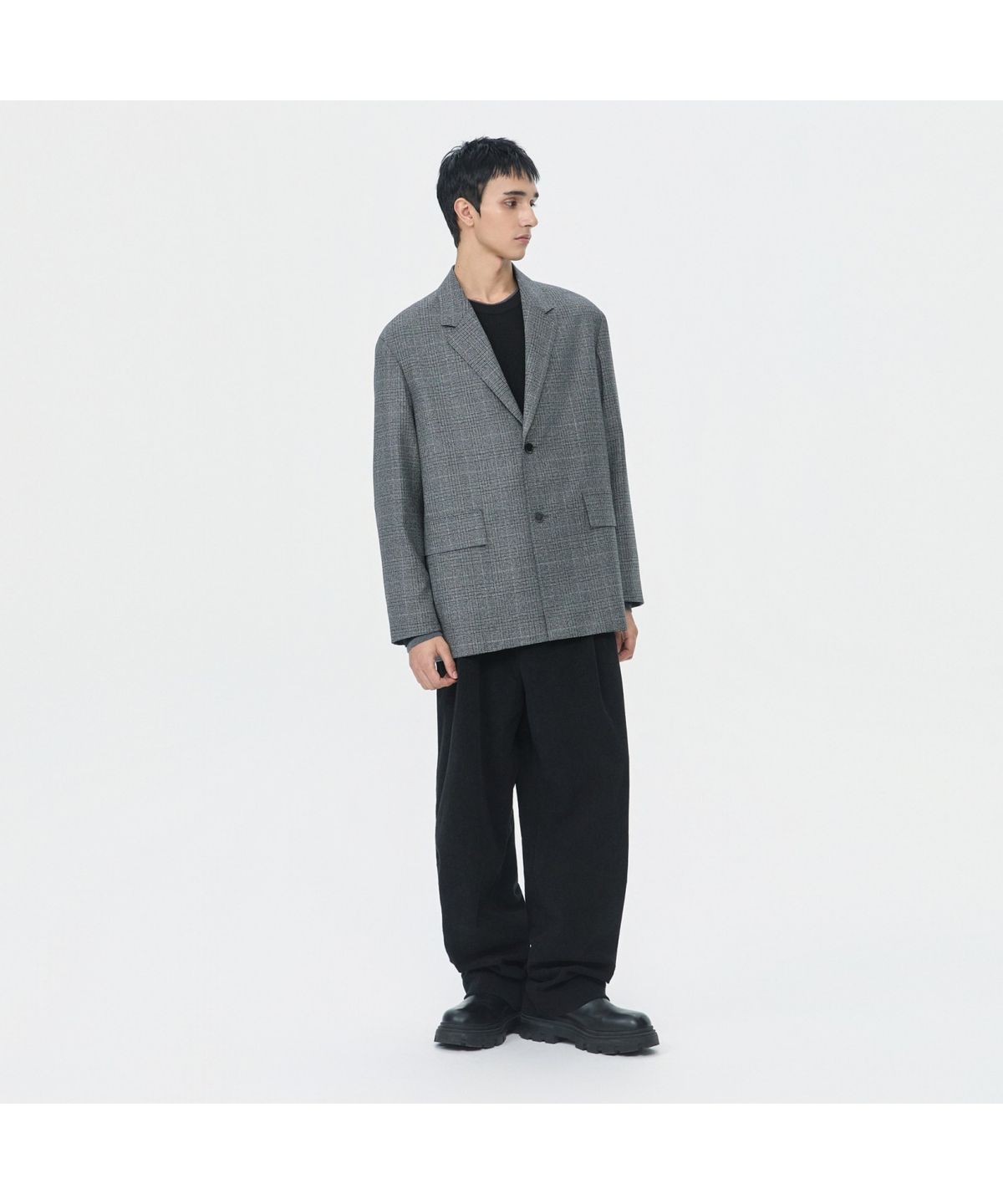 커스텀멜로우(CUSTOMELLOW) Grey Wool Check Jacket CWJAW25842GYL