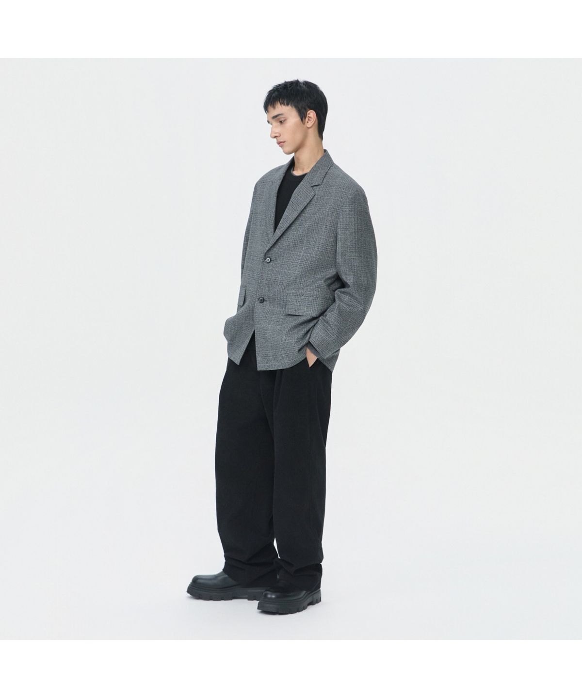 커스텀멜로우(CUSTOMELLOW) Grey Wool Check Jacket CWJAW25842GYL