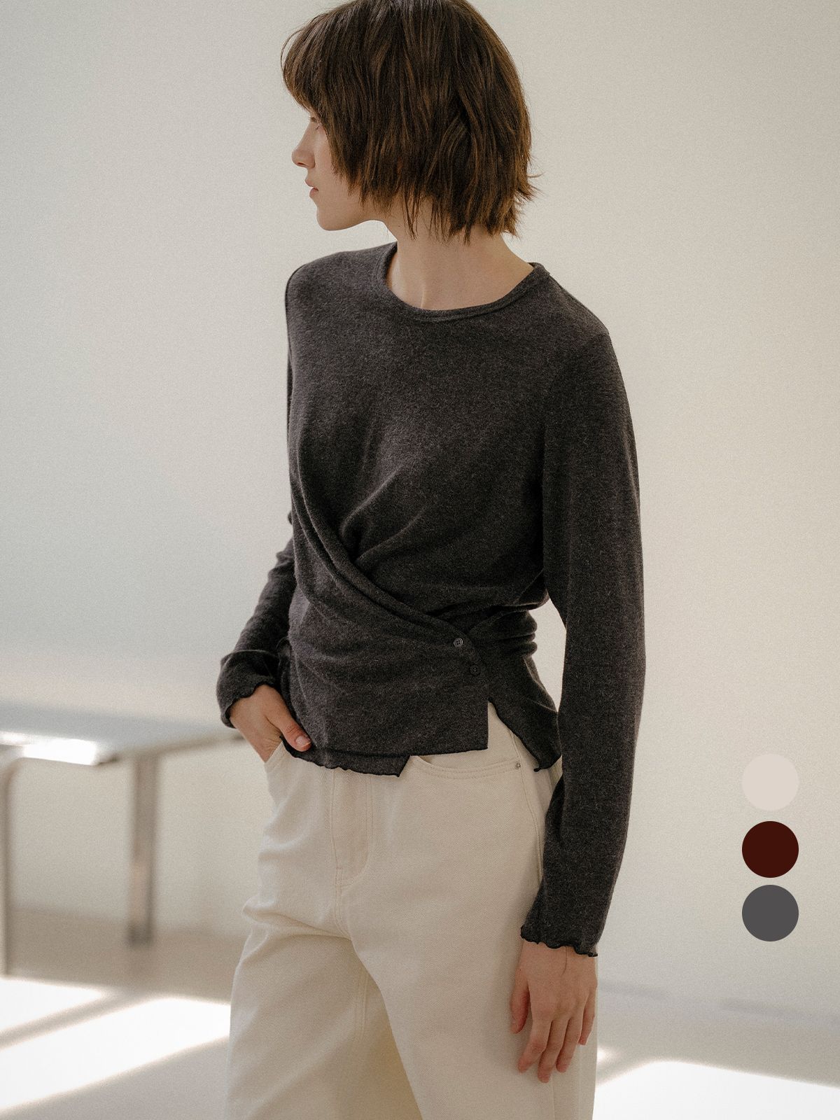 프리버07(FRIVER07) Cross drape button t-shirt [FRFA03LT04]_3color