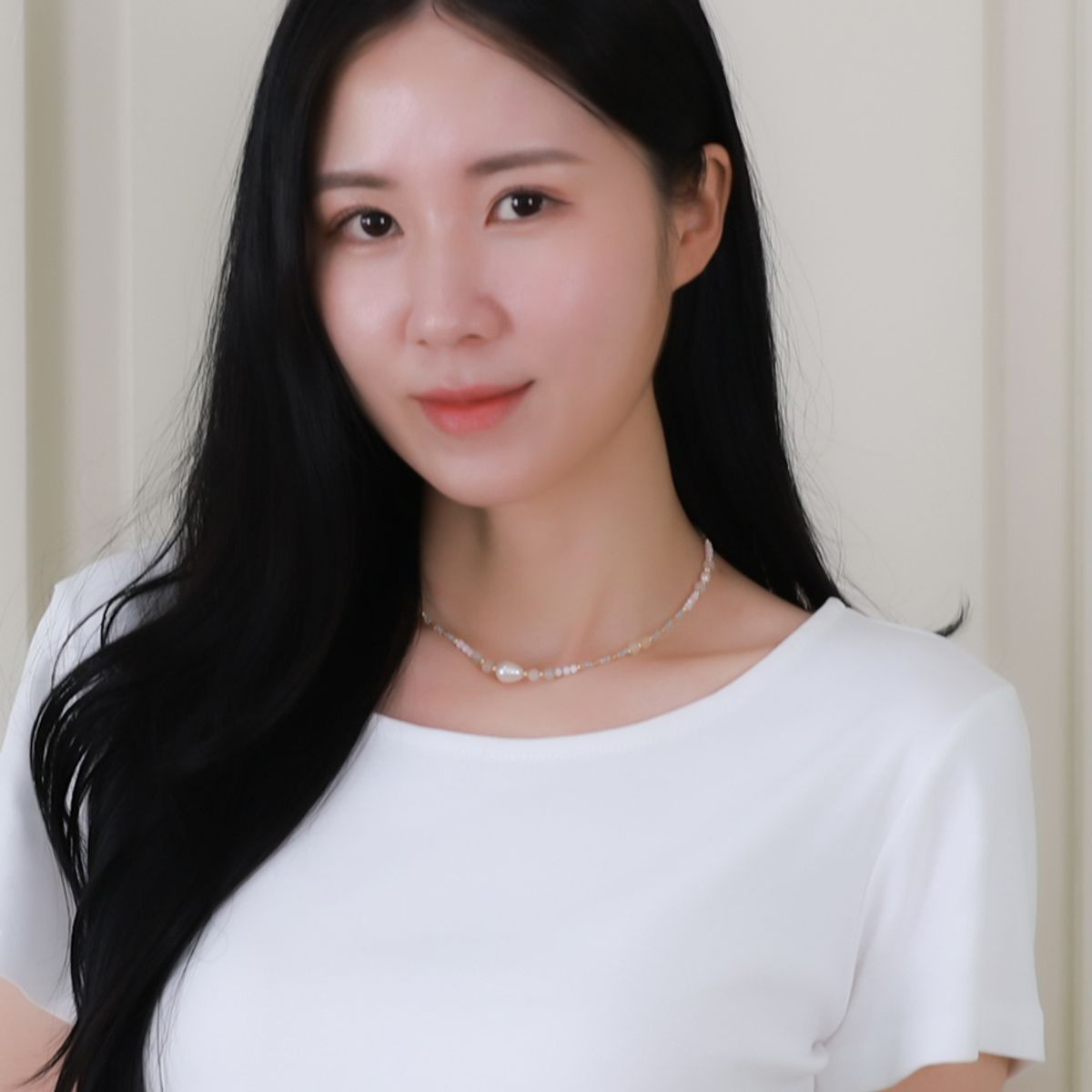 블랑시에르(BLANCIER) 펄 앤 멜란지 블룸 BL255N1124 여자 초커 원석 목걸이