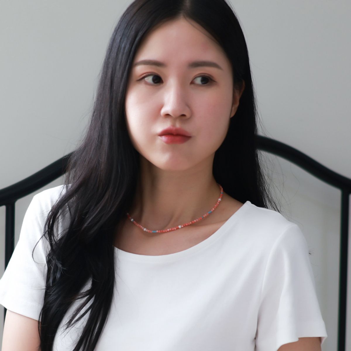블랑시에르(BLANCIER) 아쿠아 핑크 앤 펄 BL255N1128 여자 초커 원석 목걸이