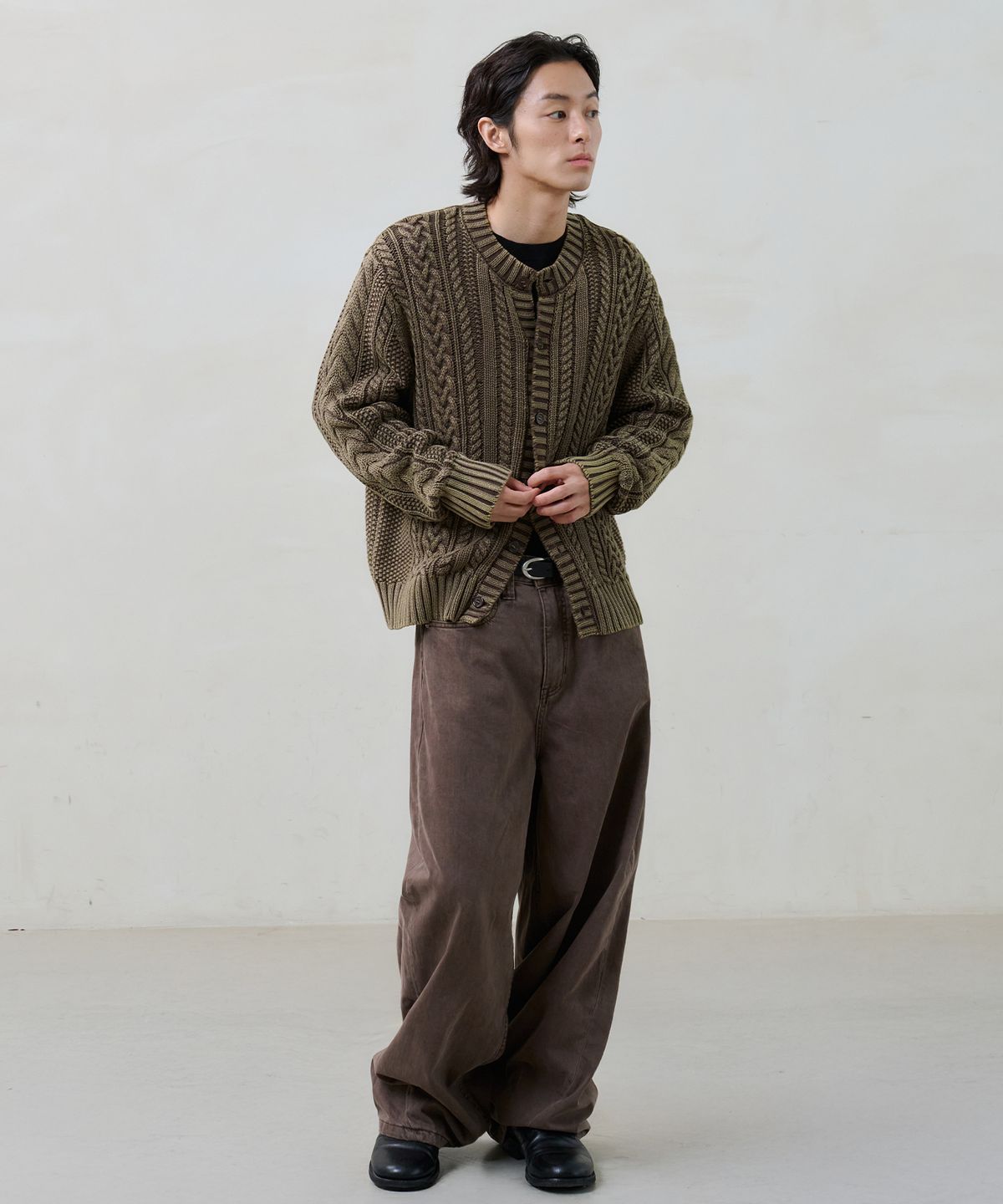 노운(NOUN) faded cable knit (brown)