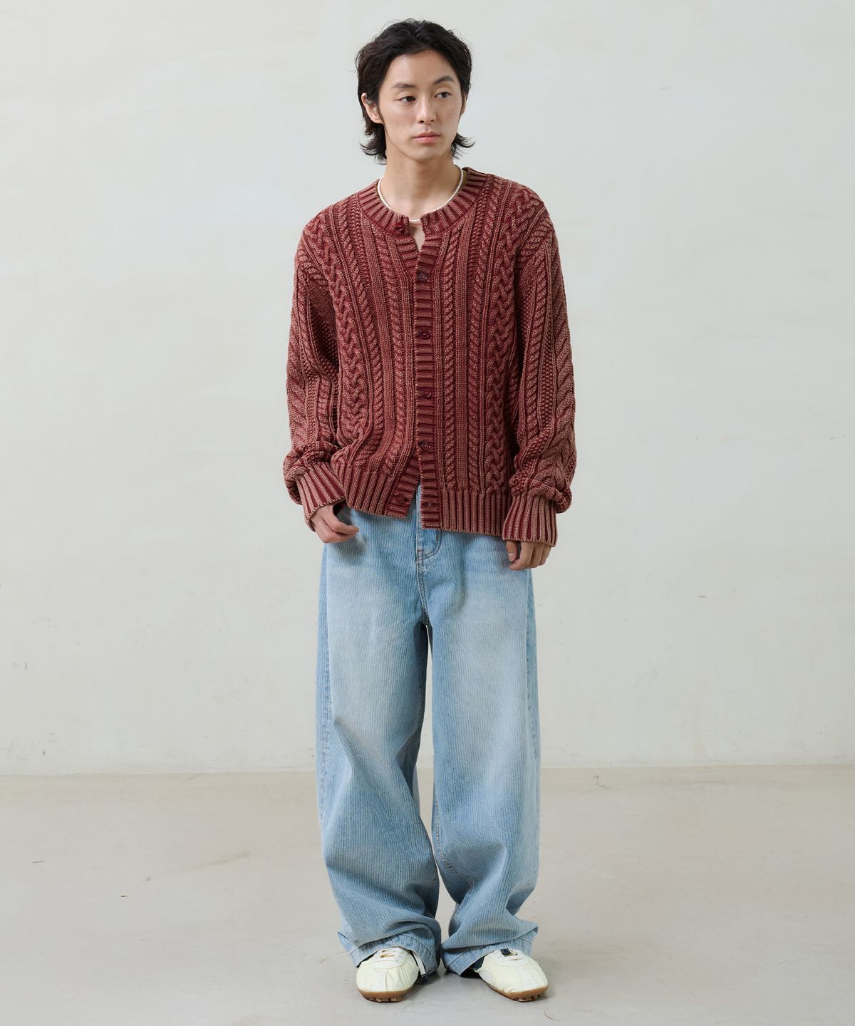 노운(NOUN) faded cable knit (red)