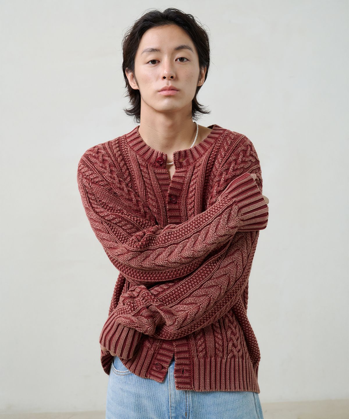 노운(NOUN) faded cable knit (red)