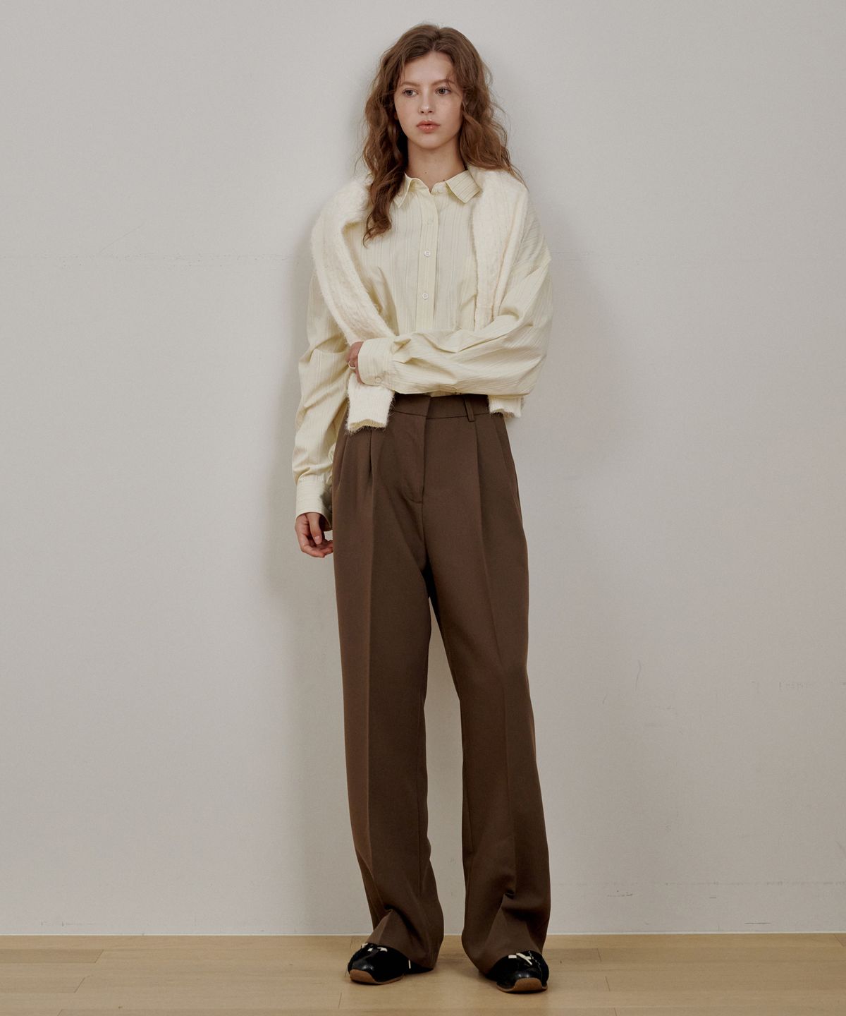 로시로우(LOSSYROW) Creamy Stripe Over Shirt Cream