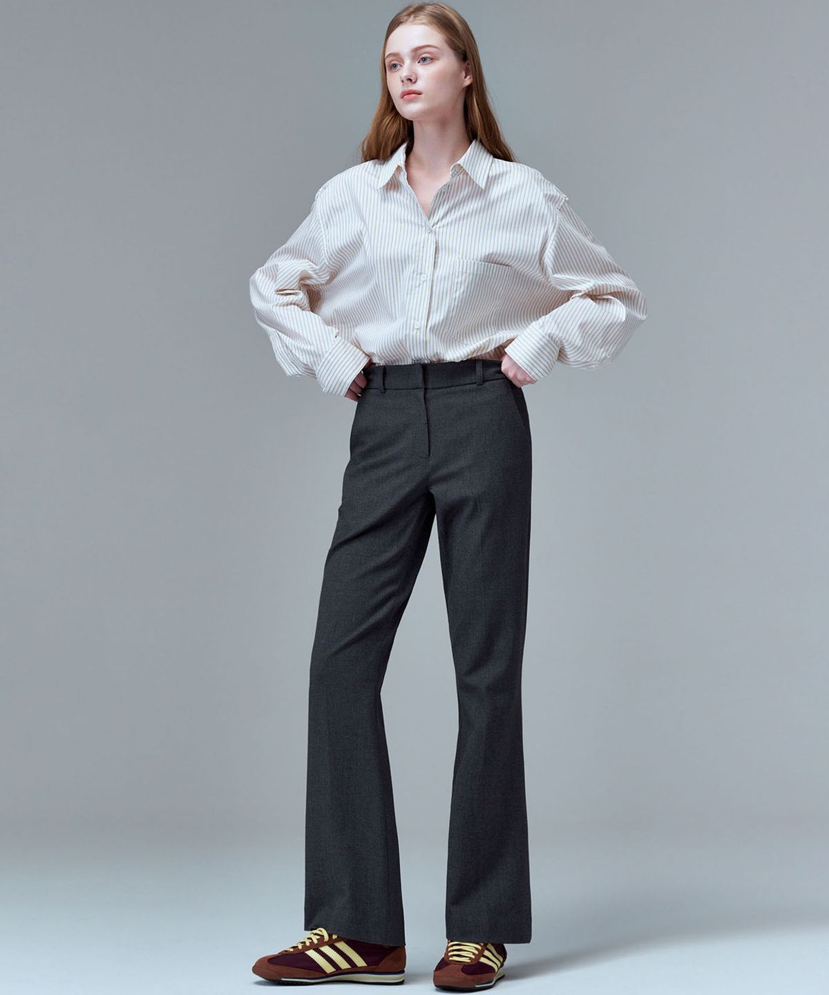 마롭(MALOUPE) 2138 기모 스트레치 슬림 부츠컷팬츠 (다크 그레이)