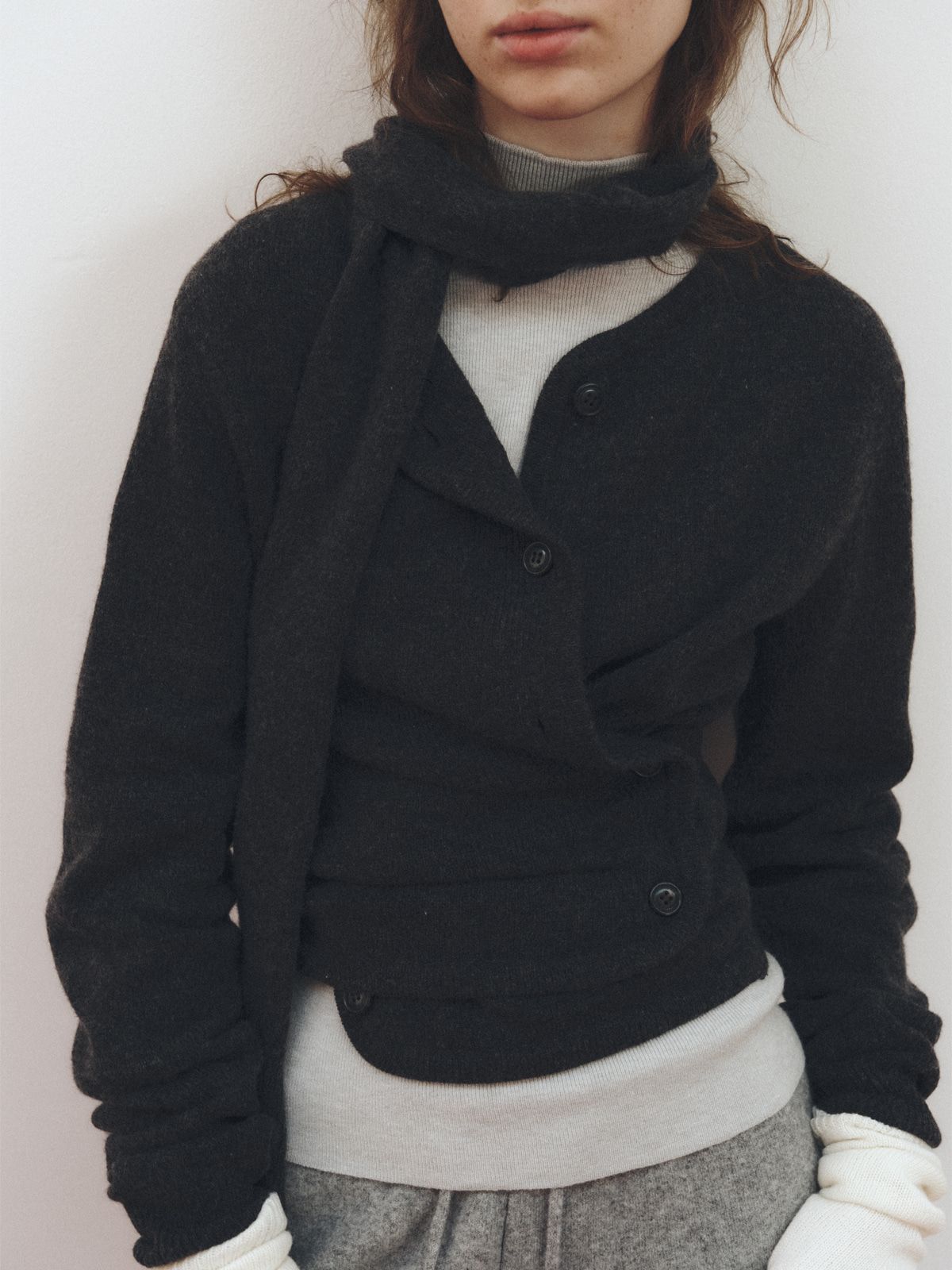 리플레인(REPLAIN) SCARF WOOL BLEND CARDIGAN_DARK GREY