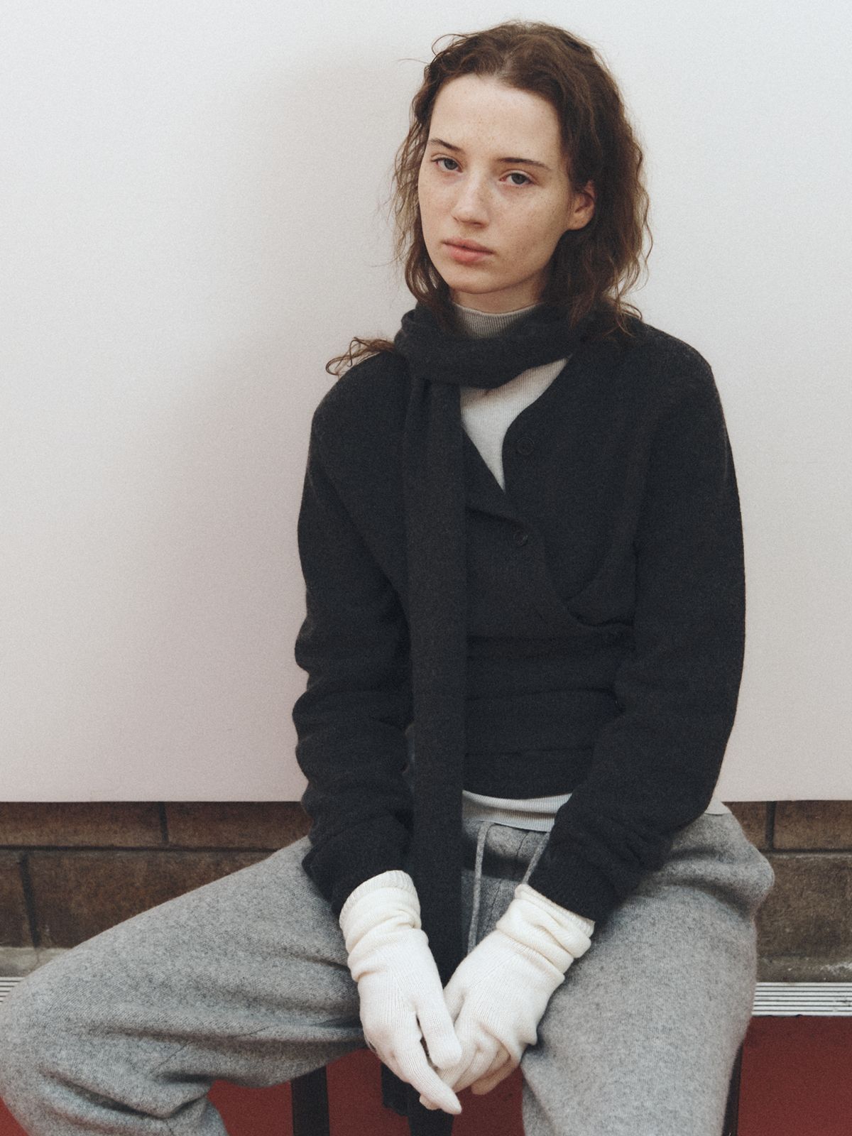 리플레인(REPLAIN) SCARF WOOL BLEND CARDIGAN_DARK GREY
