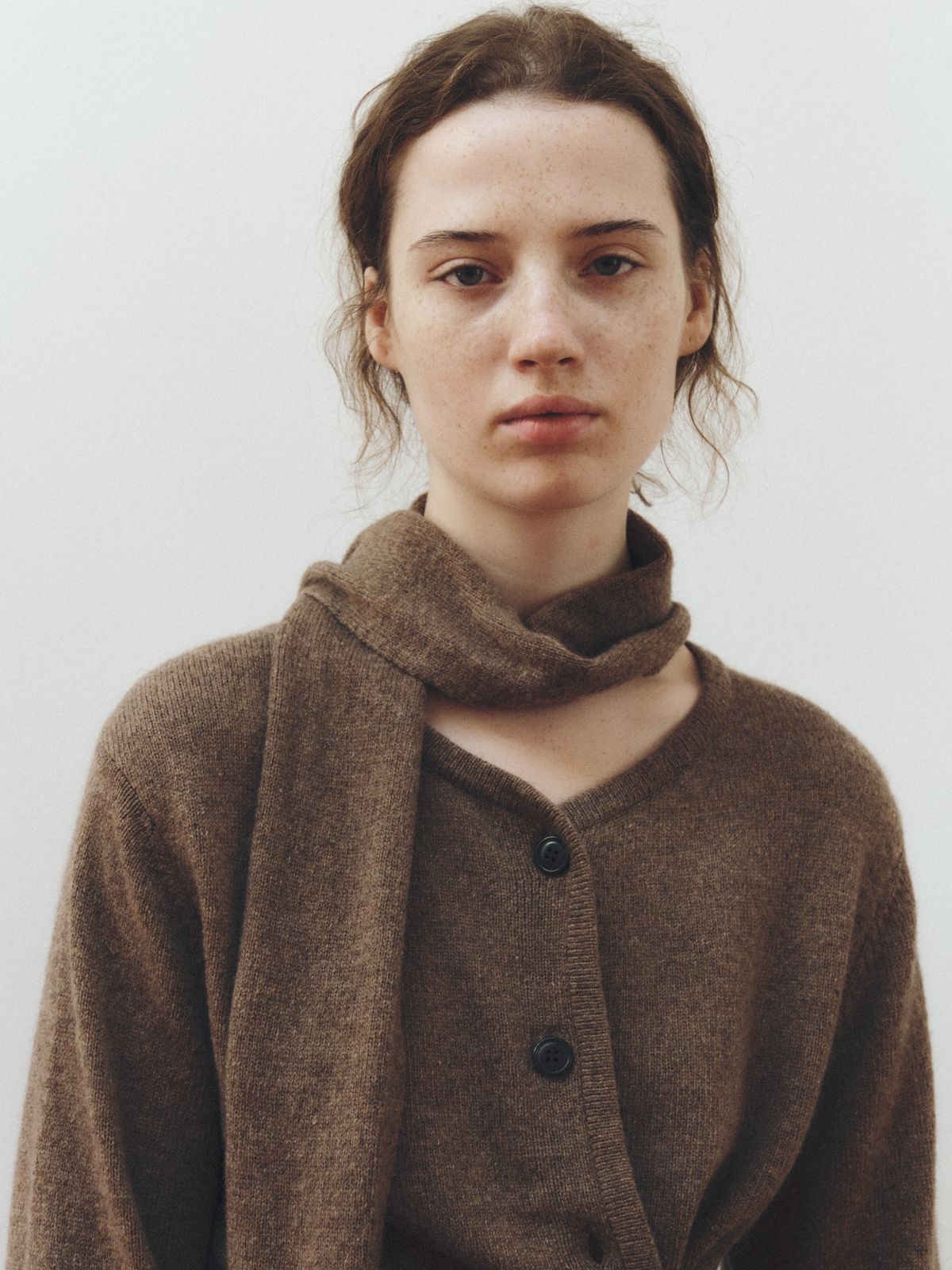 리플레인(REPLAIN) SCARF WOOL BLEND CARDIGAN_BROWN