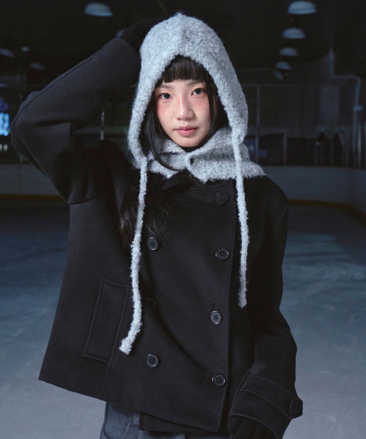로긴 앤 로지(ROGIN N ROSIE) Heart Point Double Button Half Coat Black