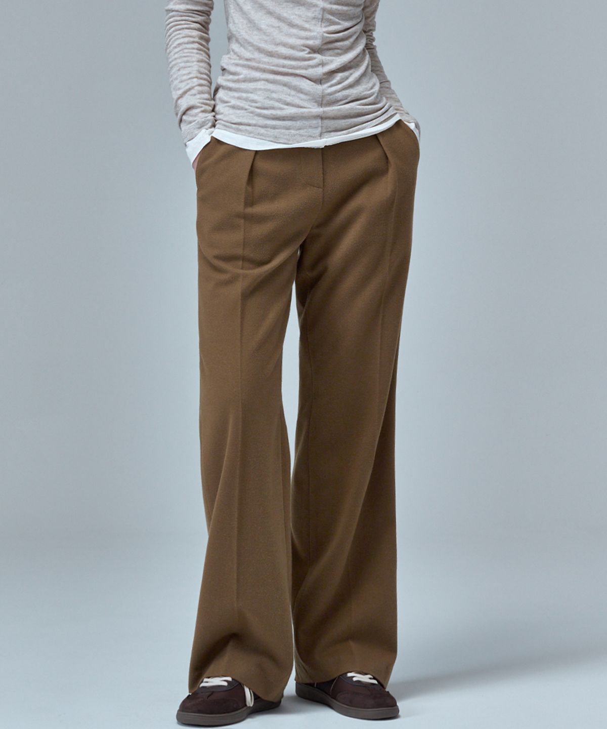 마롭(MALOUPE) 2118 원턱 양면기모 와이드 팬츠 (브라운)