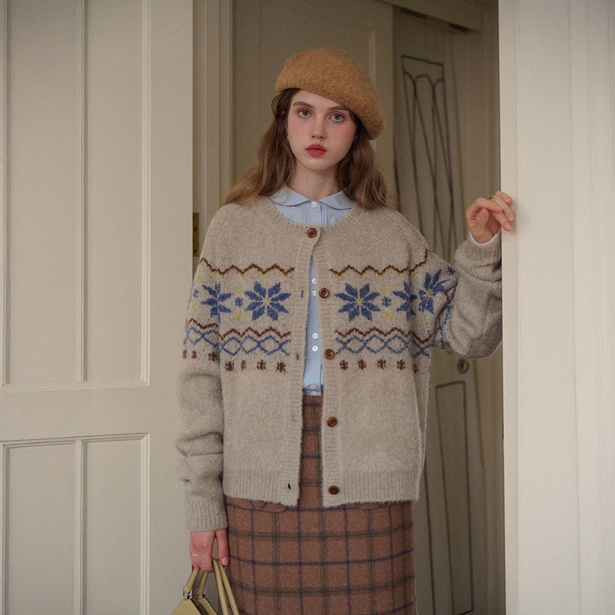 심플레트로(SIMPLE RETRO) SR_Fair island knitted cardigan_2color