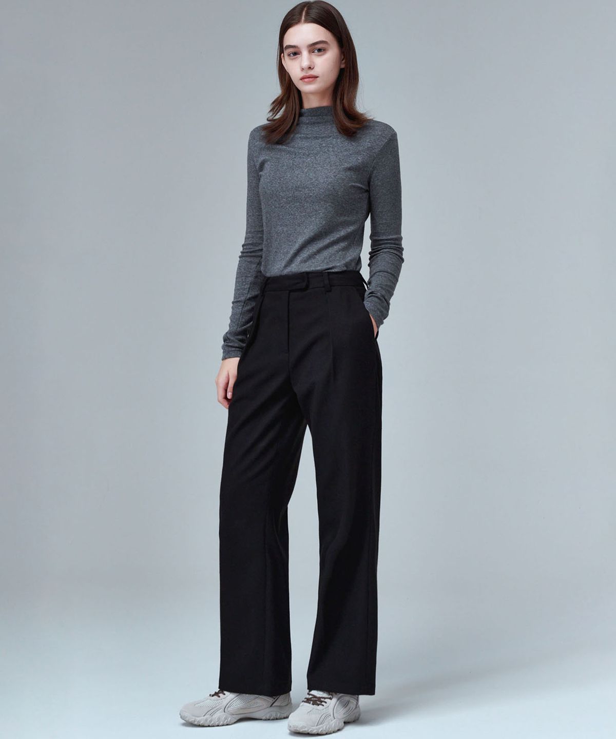 마롭(MALOUPE) 2118 원턱 양면기모 와이드 팬츠 (블랙)