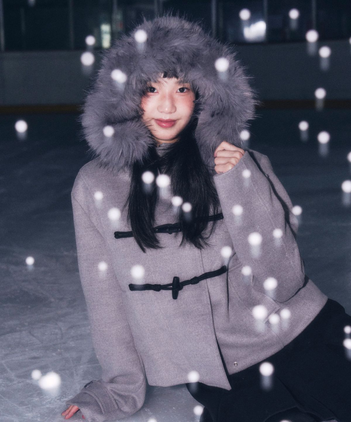 로긴 앤 로지(ROGIN N ROSIE) Duffel Hoodie Fur Half Coat Gray