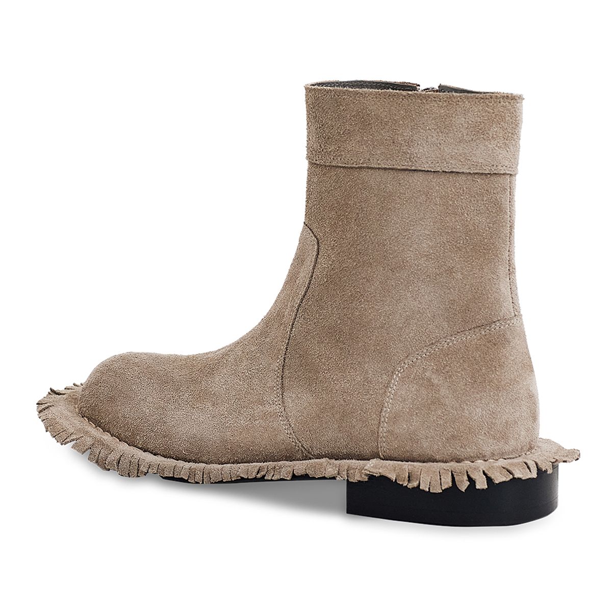 네거티브쓰리(NEGATIVETHREE) Fringe side zip-up middle boots_Sand