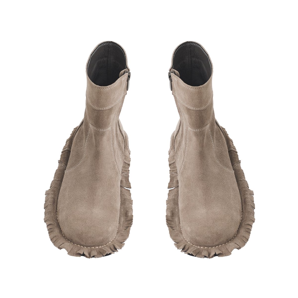 네거티브쓰리(NEGATIVETHREE) Fringe side zip-up middle boots_Sand