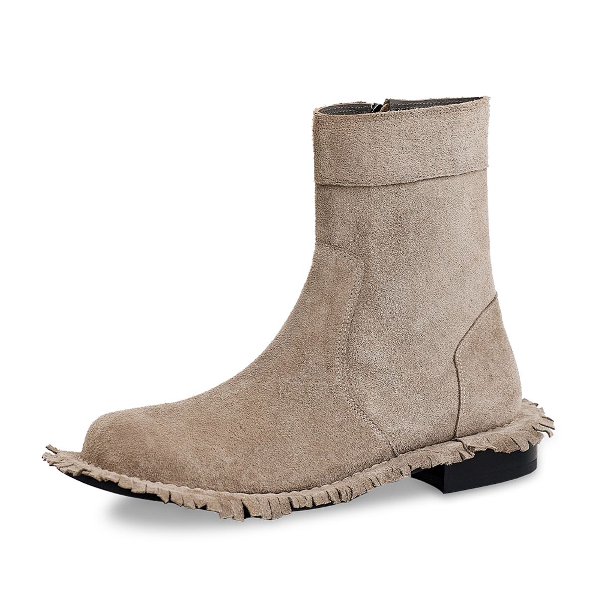 네거티브쓰리(NEGATIVETHREE) Fringe side zip-up middle boots_Sand