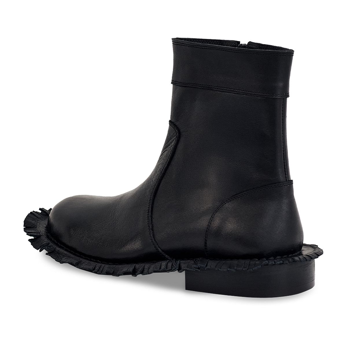 네거티브쓰리(NEGATIVETHREE) Fringe side zip-up middle boots_Black