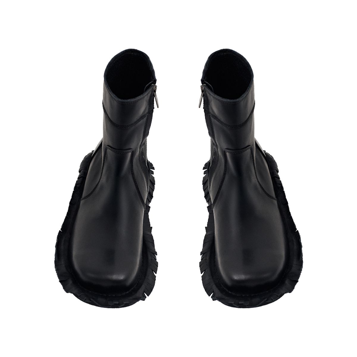 네거티브쓰리(NEGATIVETHREE) Fringe side zip-up middle boots_Black