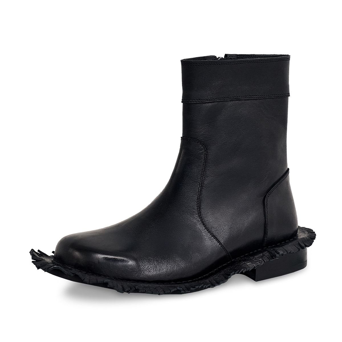 네거티브쓰리(NEGATIVETHREE) Fringe side zip-up middle boots_Black