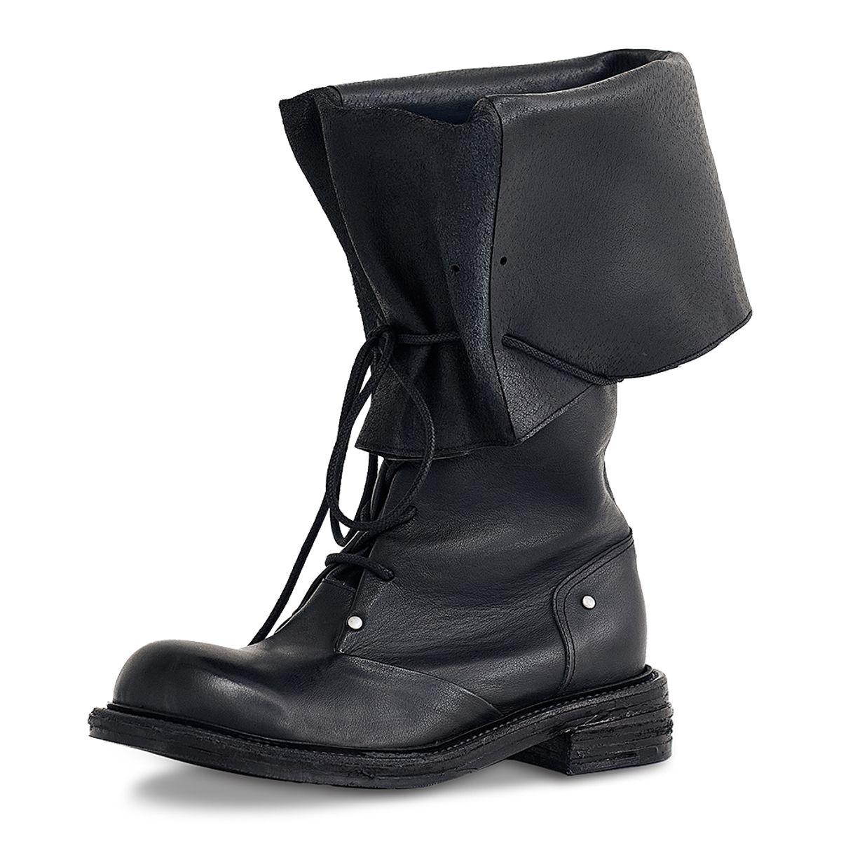 네거티브쓰리(NEGATIVE THREE) Folded lace-up long boots_Black